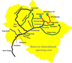 Rivers in Uttarakhand Map